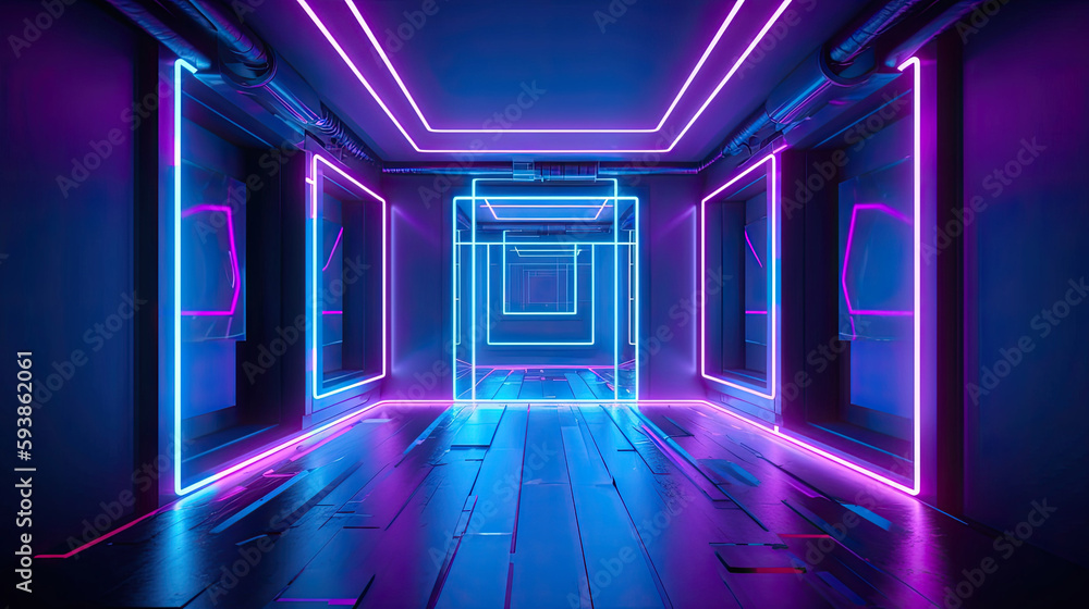 abstract panoramic background with 3d neon style room with Generative AI Technology