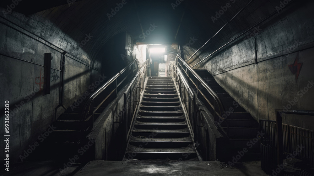 empty stairs in underground tunnel with Generative AI Technology