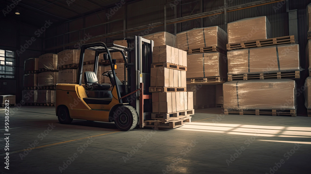 Forklift loading pallet for transport business delivery warehouse with Generative AI Technology