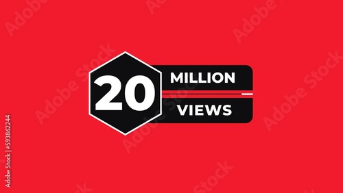 20 Million views counter icon animation. Luma matte with transparent background 4K resolution