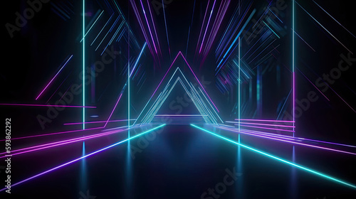 Futuristic abstract neon background geometric shape with Generative AI Technology