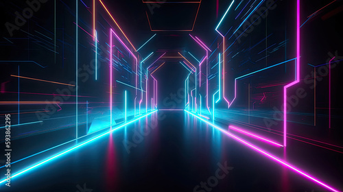 Futuristic abstract neon background geometric shape with Generative AI Technology