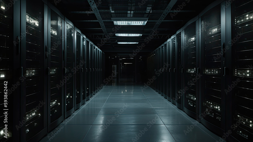Modern Data Technology Center Server Racks Working with Generative AI Technology