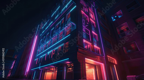 Light Trial effect way with dark neon building technology background with Generative AI Technology © LightoLife