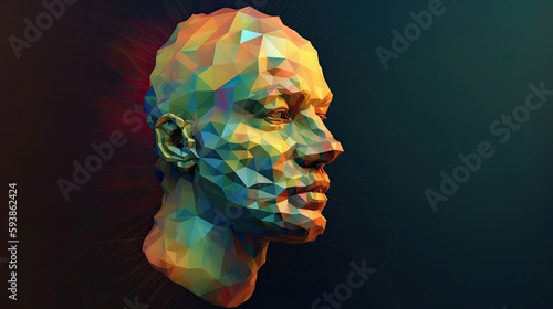 low-poly model of sculpture head on glitched art with Generative AI Technology