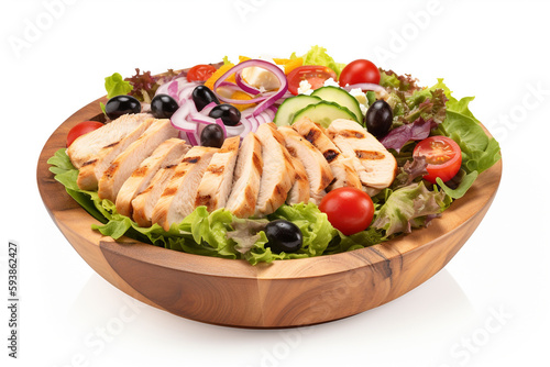 Greek salad with grilled chicken and pita bread