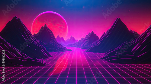 Retro Synthwave Landscape VJ 3D Background