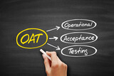 OAT Operational Acceptance Testing, technology business concept on blackboard