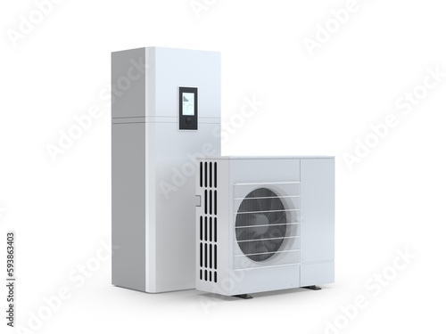 Air heat pump set on, isolated on transparency background, 3D illustration