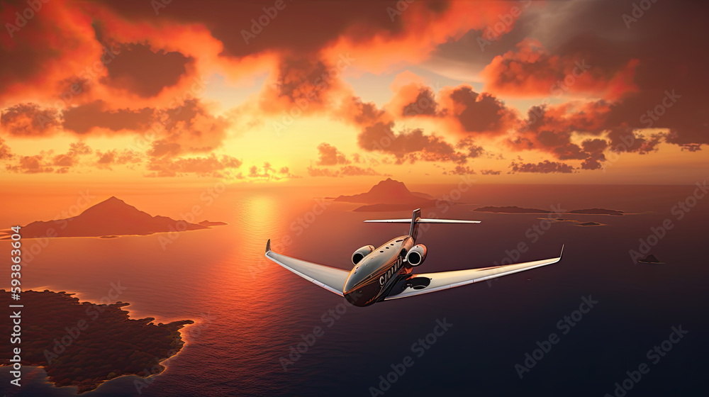 Business jet airplane flying on a high altitude above the clouds Business jet airplane flying on a high altitude above the clouds