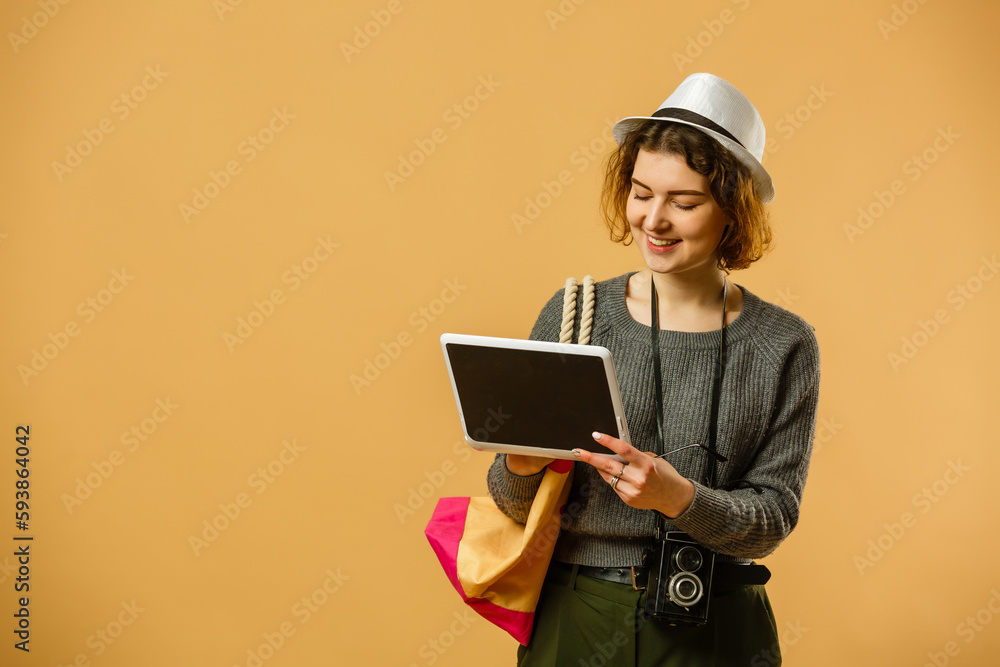 travel woman with a tablet travel woman with a tablet