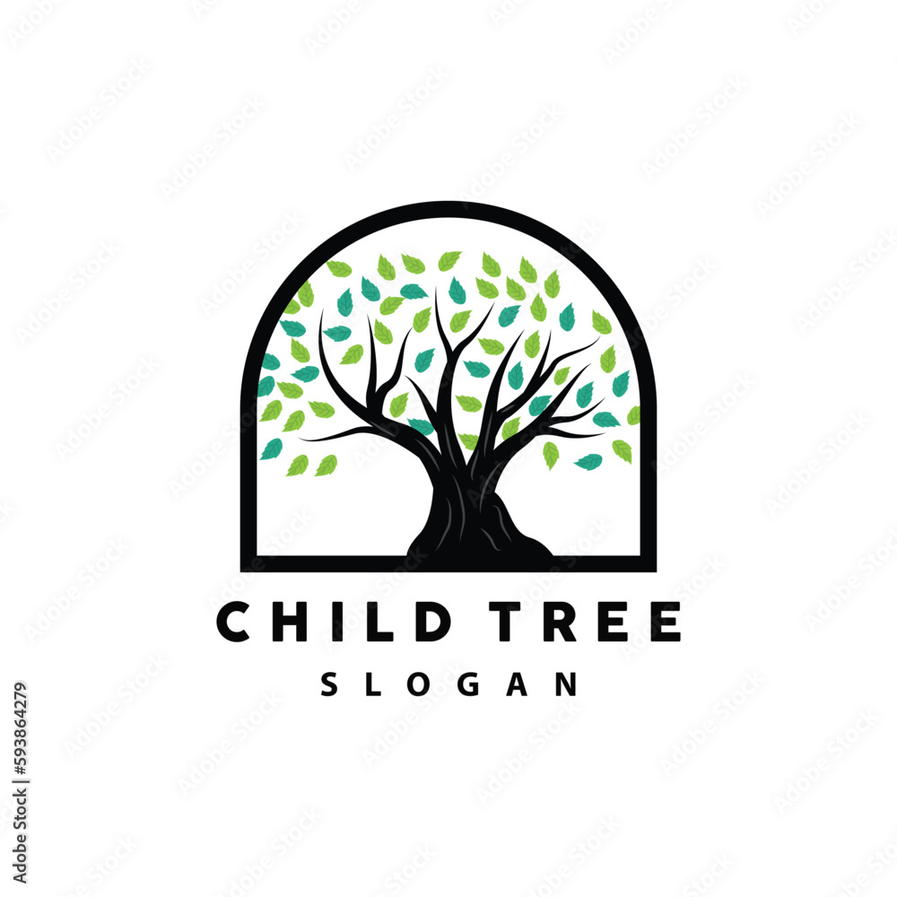 Obraz premium Tree Logo, Life Balance Education Vector, Luxurious Elegant Simple Tree Design, Playground Illustration Icon