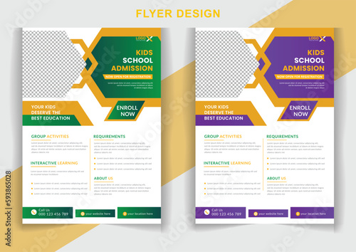 School admission flyer design template Kids back to school education poster design