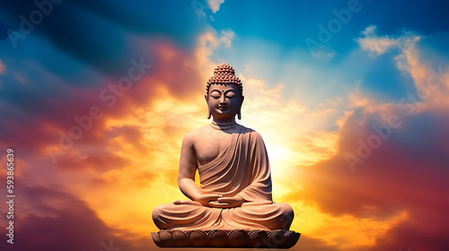 Buddha statue with sunset sky. 