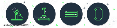 Set line Joystick for arcade machine, Video game console, Microphone and Poker table icon. Vector