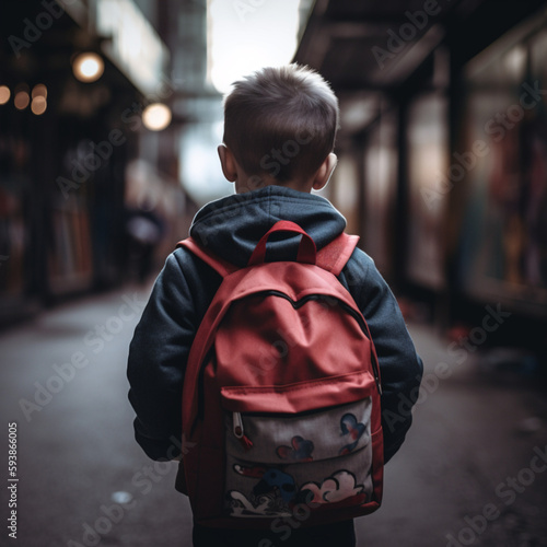 Wallpaper Mural A young boy with a red rucksack from behind Torontodigital.ca