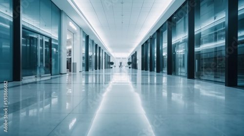 Wallpaper Mural A long corridor in a hospital with various procedural rooms. Generative AI. Torontodigital.ca