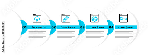 Set line Secure your site with HTTPS, SSL, Browser setting, window and Cloud download icon. Vector