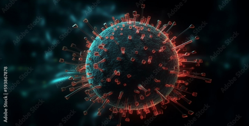 Coronavirus (COVID-19) pandemic risk concept of the COVID-19 virus disease Virus microscope close up view, 3D illustration.Generative AI. Coronavirus (COVID-19) pandemic risk concept of the COVID-19 virus disease Virus microscope close up view, 3D illustration.Generative AI.