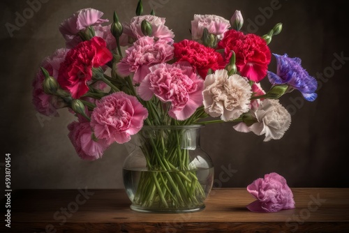 Colorful carnations vase. Generate Ai