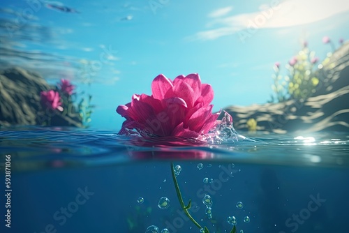 Pink lotus flower on the water. Generative AI.