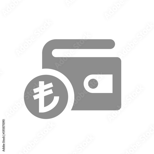 Wallet and currency coin vector icon. Turkish lira, money or savings fill symbol.