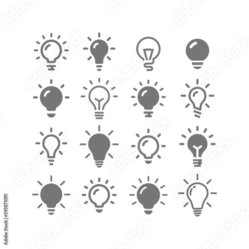 Lightbulb black vector icon set. Simple bright light bulb, idea icons.