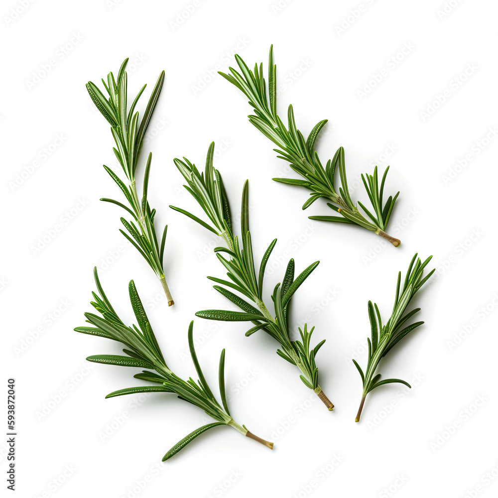 White background image of a sprig of rosemary.