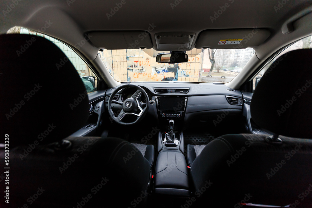 Interior view of car with black salon Interior view of car with black salon