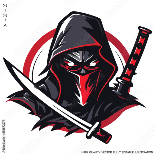 Ninja mascot logo vector template, Creative Ninja emblem design concepts. Fully editable Vector illustration.