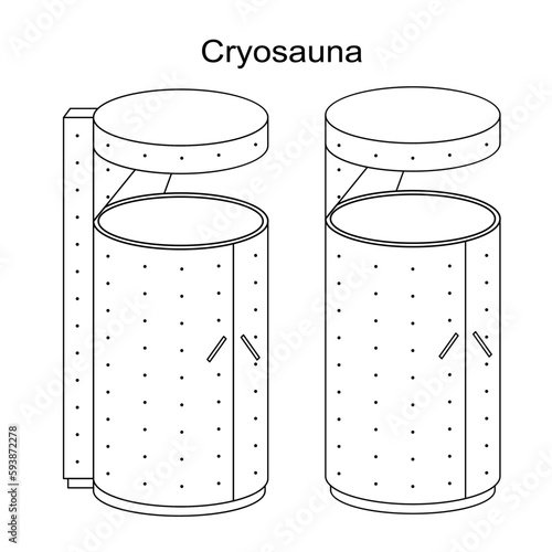 Cryosauna ice therapy vector illustration for benign and malignant lesions. Whole body cryotherapy. Painless freeze therapy for improved health. Liquid nitrogen cooling for cryogenic treatment.