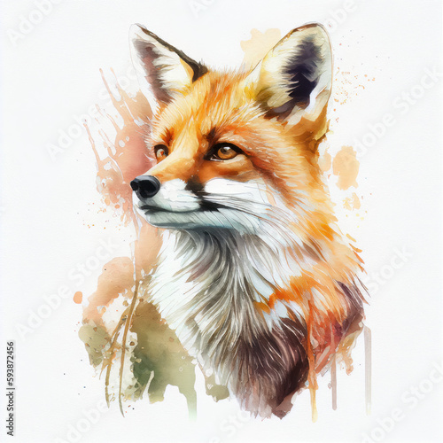 fox portrait in watercolor style Generative AI