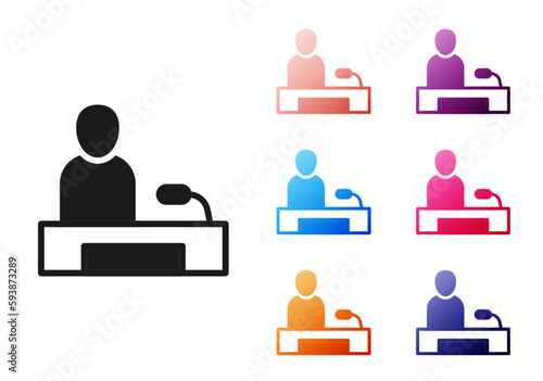 Black Television report icon isolated on white background. TV news. Set icons colorful. Vector