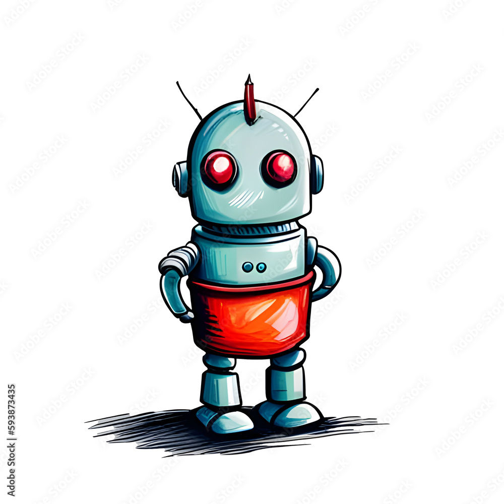 Robot, AI generated digital drawing cartoon sticker, pastels colors to