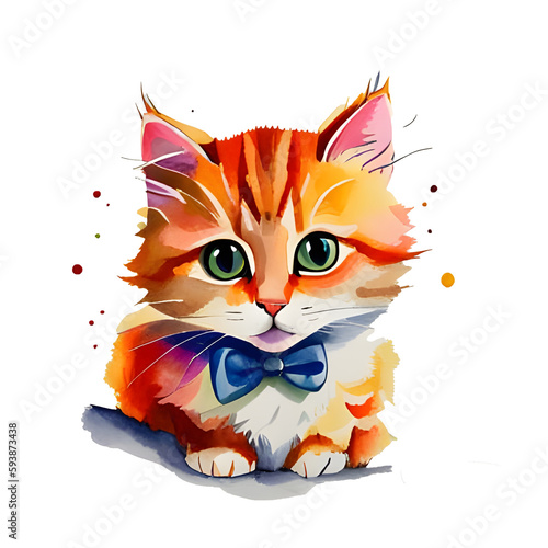 Cute cat  AI generated digital drawing cartoon sticker  pastels colors to use for example as stickers  t-shirt prints or as part of a larger image.