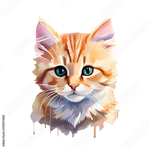  Cute cat  AI generated digital drawing cartoon sticker  pastels colors to use for example as stickers  t-shirt prints or as part of a larger image.