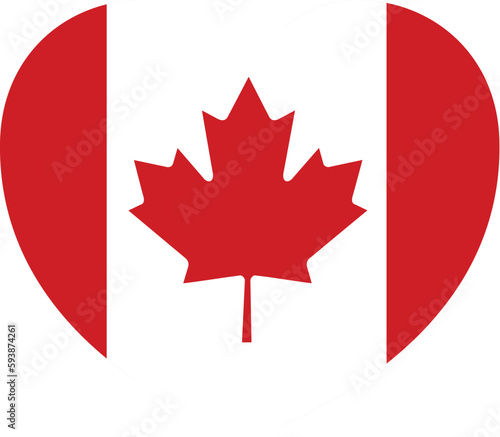 A Canada Canadian flag in the shape of a heart design concept illustration