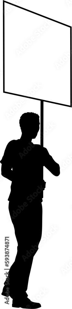 Protestor or demonstrator at a demonstration march, picket line or strike protest rally in silhouette. Holding up a banner or picket sign board placard. Protestor or demonstrator at a demonstration march, picket line or strike protest rally in silhouette. Holding up a banner or picket sign board placard.