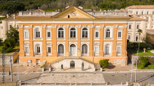 Aerial view of the Belvedere di San Leucio, a monumental complex located in Caserta, in Campania, Italy. It is Unesco world heritage site and an ancient Bourbons Royal residence and silk factory. © Stefano Tammaro