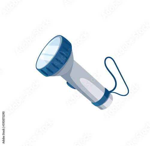 Concept Camping flashlight. The illustration is a flat vector design of a flashlight for camping, depicted on a white background. Vector illustration.