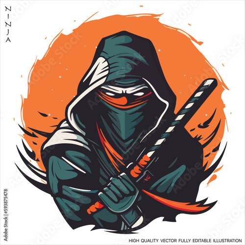 Ninja mascot logo vector template, Creative Ninja emblem design concepts. Fully editable Vector illustration.