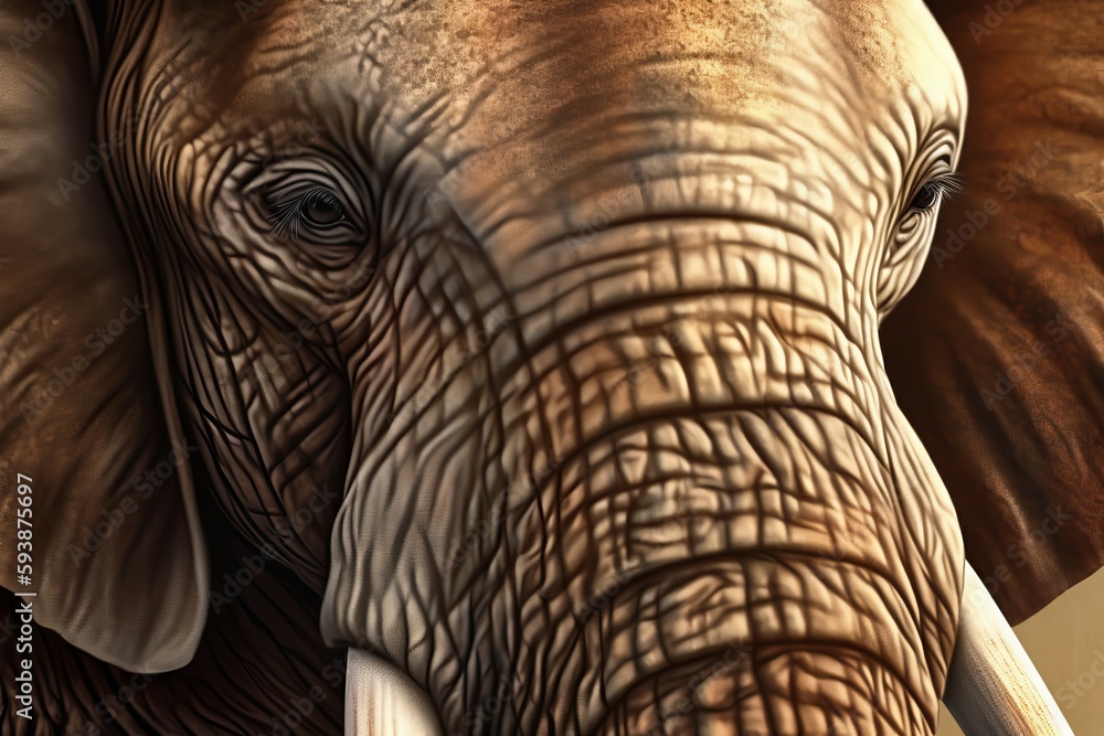 Elephant head closeup. Generate AI