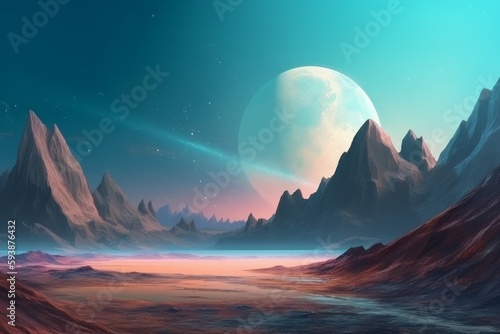 Fantasy planet landscape. Generate Ai