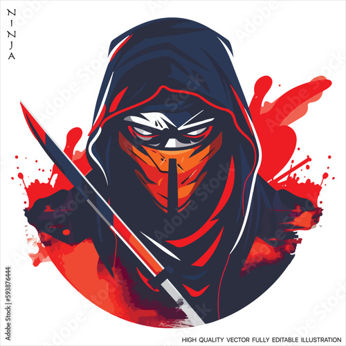 Ninja mascot logo vector template, Creative Ninja emblem design concepts. Fully editable Vector illustration.