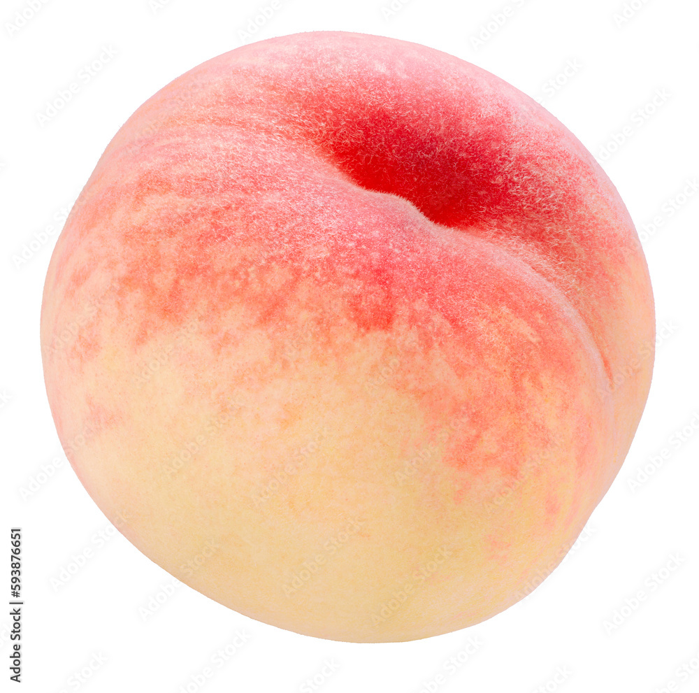Yellow and Pink Peach fruit with leaf isolated on white background, Fresh White Peach on White PNG File.
