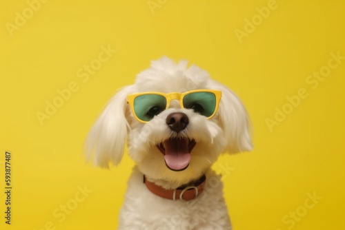 dog pet isolated sunglasses background orange cute funny smile portrait animal. Generative AI. © SHOTPRIME STUDIO