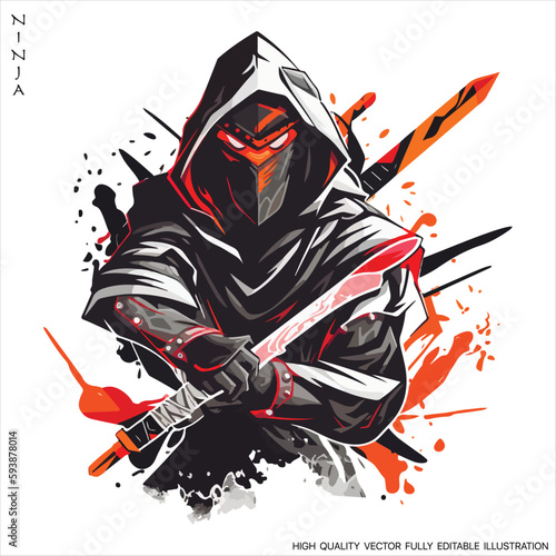 Ninja mascot logo vector template, Creative Ninja emblem design concepts. Fully editable Vector illustration.