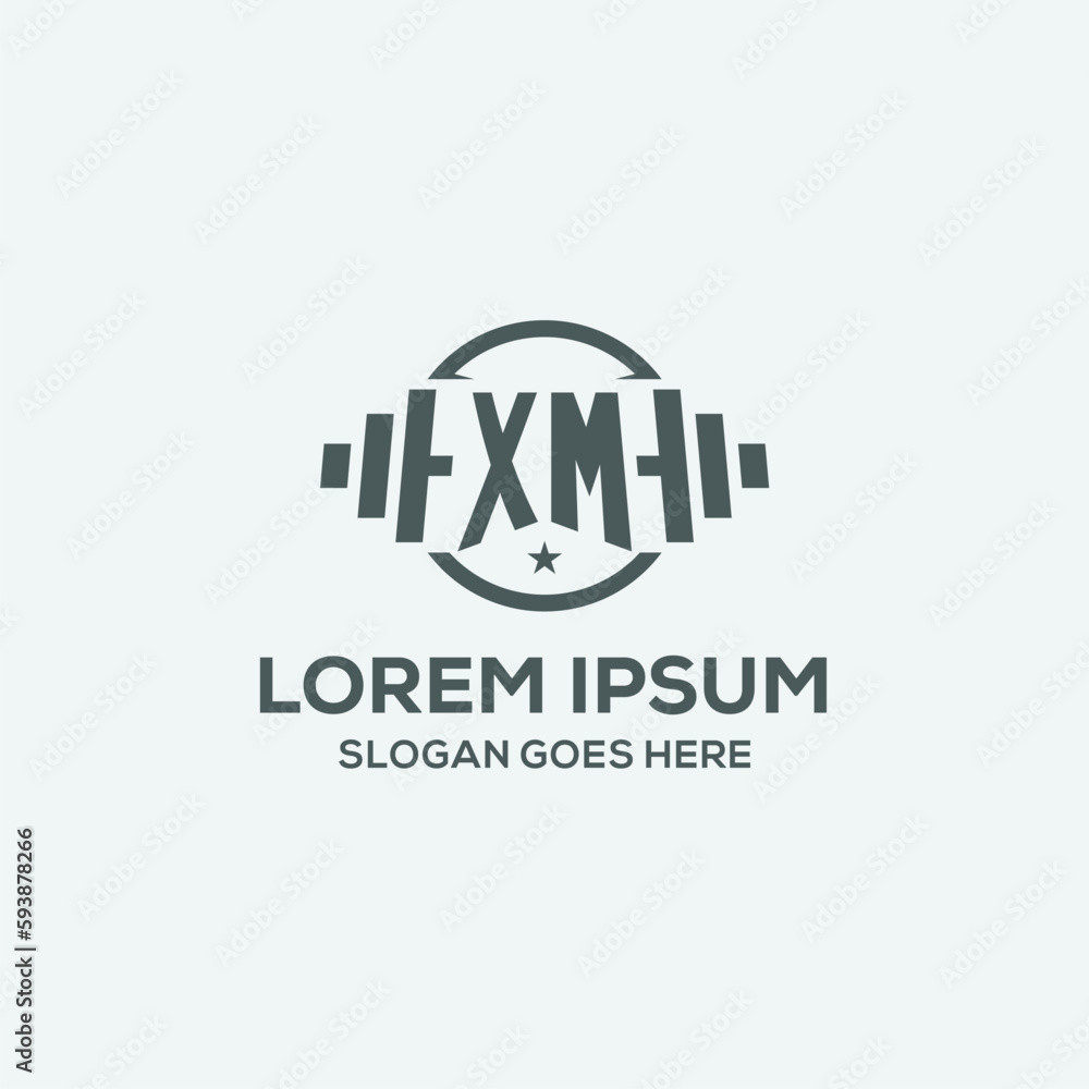 Initial letter XM fitness logo with creative dumbbell and circle line ...