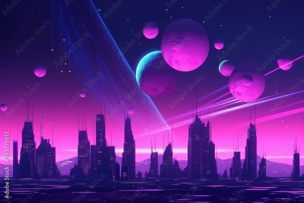 Futuristic cyber purple city. Generate Ai