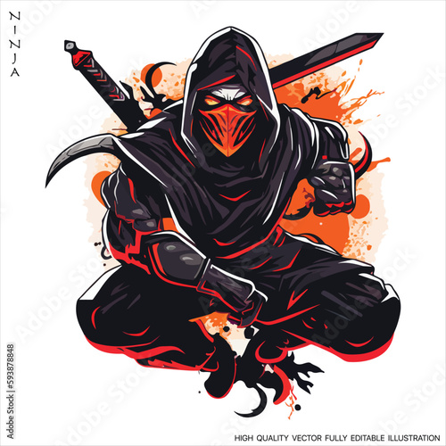 Ninja mascot logo vector template, Creative Ninja emblem design concepts. Fully editable Vector illustration.